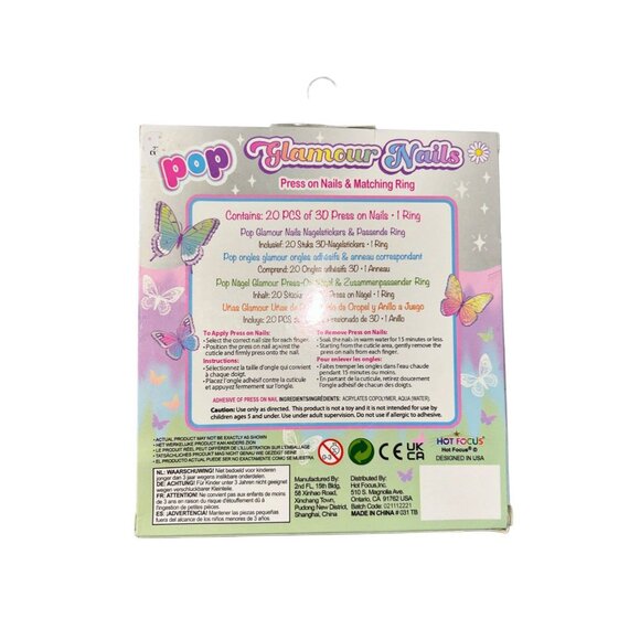 NIB POP Kids Glamour Rainbow Butterfly 3D Press On Nails w/ Bonus Ring Accessory - Picture 2 of 2